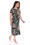Desenli Esnek Büyük Beden Elbise 29E-0962