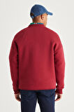 Erkek Bordo Oversize Bol Kesim Içi Polarlı 3 Iplik Bisiklet Yaka Pamuklu Sweatshirt