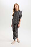 DeFacto Kız Çocuk Pijama Takımı Desenli Uzun Kollu Üst Beli Lastikli Uzun Alt D6654A824WNAR126