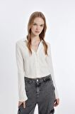 DeFacto Coool Fitted Basic Düz Düğmeli Uzun Kollu Crop Beyaz Gömlek A0012AX24AUWT32
