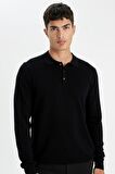 DeFacto Standart Fit Normal Kesim Polo Yaka Yumuşak Dokulu Premium Triko Kazak D0454AX24AUBK27