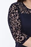 Lacivert Floklu Elbise 2B-1032