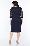 Lacivert Floklu Elbise 2B-1032