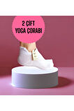2 ÇİFT YOGA PİLATES TAVAF ÇORABI DİKİŞSİZ KADIN KAYMAZ SİLİKON TABAN PAMUKLU ÇORAP PATİK BİLEK BEYAZ