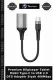 Premium Bilgisayar Tablet Mobil Type-C to USB 2.0 OTG Adaptör Siyah 480Mbps