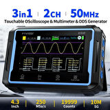 Fnirsi 2C53P 3in1 50MHz 2 Kanal 250MSa/s El Tipi Dijital Tablet Osiloskop & Multimetre & Sinyal Jeneratörü