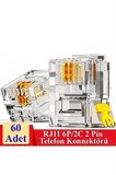 60 Adet Rj11 2pin Jak 6p2c 2 Pinli Plug Altın Kaplama 2 Çekirdek Telefon Kablosu Için Konnektör