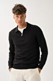 Fermuarlı Polo Yaka Kazak