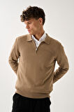 Fermuarlı Polo Yaka Kazak