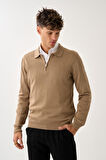 Fermuarlı Polo Yaka Kazak