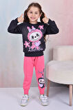 PJK2İ Labubu Desenli 2 İp %100 Pamuk Kız Çocuk Eşofman Takımı 3-10 Yaş 8188