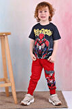 PJKKE Örümcek Adam Desenli Kırmızı Eşofmanlı Erkek Çocuk Kısa Kol Takım 3-10 Yaş 7438-K