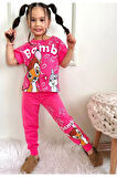 PJKKE BM Desenli Fuşya Eşofmanlı Kız Çocuk Kısa Kol Takım 3-10 Yaş 7452-F