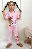 PJKKE BM Desenli Pembe Eşofmanlı Kız Çocuk Kısa Kol Takım 3-10 Yaş 7452-P