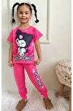 PJKKE Kuromi Desenli Fuşya Eşofmanlı Kız Çocuk Kısa Kol Takım 3-10 Yaş 7456-F