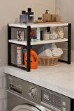 2 Katlı Banyo Rafı – Metal Ayaklı Tezgah Üstü Düzenleyici Organizer, Havlu & Kozmetik Saklama Rafı (57x32x48 cm)