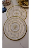 GOLD Pul ve Nakış İşlemeli Linen Keten Kokteyl Sunum Peçetesi 2’li |Otantik Mandala Serisi Luna–Çift Pul