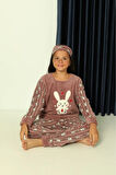 MİNİM Gül Kurusu Tavşanlı Polar Kız Çocuk Pijama Takımı 5-16 Yaş 0600-GK