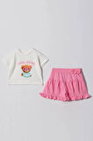 TUFFY Cool Bear Pembe Şort Etekli Kız Çocuk Takımı 2-5 Yaş 241264