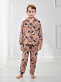 PJKÖ Labubu Desenli Uzun Kollu Önden Düğmeli Erkek Çocuk Pijama Takımı 4-12 Yaş 511U
