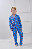 PJKÖ Paw Petrol Desenli Uzun Kollu Önden Düğmeli Erkek Çocuk Pijama Takımı 4-12 Yaş 517U