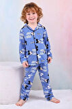 PJKÖ Mickey Mause Desenli Mavi Uzun Kollu Önden Düğmeli Erkek Çocuk Pijama Takımı 4-12 Yaş 605U