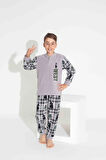 TARP Gri West Nakışlı Polar Erkek Çocuk Pijama Takımı 4-15 Yaş 3736-3737-3738-G