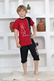 KAPİP Bordo Basketball Baskılı Kısa Kollu Kaprili Erkek Çocuk Pijama Takımı 11-15 Yaş 5104-B