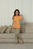 KAPİP Turuncu Tweety Baskılı Kısa Kollu Kız Çocuk Pijama Takımı 11-15 Yaş 8049-T