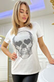 Kurukafa Crystal Taşlı Siyah Büyük Beden Pamuk Kadın T-shirt