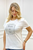 Büyük Beden Bisiklet Yaka Beautiful Yazılı Crystal Taşlı Siyah Şık Pamuklu Kısa Kol Kadın T-shirt
