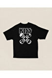 Müzik Grubu Kiss Baskılı Unisex Tişört, Oversize Rock Metal Tişört