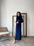 Lacivert Uzun Kadife Elbise