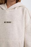 DeFacto Kız Çocuk Oversize Geniş Kalıp Kapüşonlu Baskılı İçi Yumuşak Tüylü Kalın Sweatshirt D6185A824WNBG588