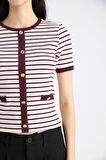 DeFacto Slim Fit Dar Kesim Bisiklet Yaka Çizgili Fitilli Kaşkorse Kısa Kollu Tişört C2566AX25SPBR248