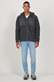 Erkek Antrasit-melanj Standart Fit Normal Kesim Kapüşonlu Polar Sweatshirt Ceket