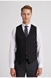 Slim Fit Antrasit Armürlü Mono Yaka Tek Yırtmaçlı Astarlı Takim Elbise Kombinli 8HFY5ORTKMBN1