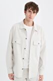 DeFacto Oversize Geniş Kalıp Polo Yaka Twill Uzun Kollu Gömlek Ceket C2896AX24SPGR368