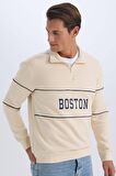 DeFacto Relax Fit Dik Yaka Fermuarlı Baskılı Kalın Sweatshirt D2166AX24AUER42
