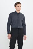 Slim Fit Dar Kesim Klasik Yaka Armürlü Gömlek