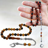 Kararmaz Metal Ayyıldız Püsküllü Küre Kesim Sarı-Siyah Ateş Kehribar Tesbih