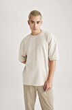 DeFacto Loose Fit Bisiklet Yaka Kısa Kollu Ağır Kumaş Basic Düz Tişört B4844AX24SPBG700