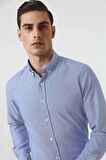 Ds Damat Slim Fit Mavi Armürlü Düğmeli Yaka Pamuklu Gömlek 5HC02ORT07265 5HC02ORT07265