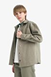 Erkek Çocuk Oversize Geniş Kalıp Polo Yaka Twill Uzun Kollu Gömlek