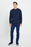 2 İplik Sıcak Tutan Standart Fit Normal Kesim Bisiklet Yaka Ottoman Desenli Sweatshirt