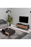 Mezza SET 4010-4210 BLANCO SİYAH METAL AYAKLI TV ÜNİTESİ - ORTA SEHPA TAKIMI SİYAH KAPLAN