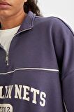 DeFactoFit NBA Brooklyn Nets Oversize Geniş Kalıp Yarım Fermuarlı Dik Yaka Sweatshirt C8246AX24AUPR493