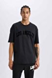 DeFactoFit NBA Los Angeles Lakers Oversize Geniş Kalıp Bisiklet Yaka Kısa Kollu Tişört D6714AX25SPBK82