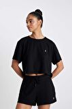 DeFactoFit Cropped Fit Bisiklet Yaka Sporcu Ribana Kısa Kollu Tişört A9916AX24SMBK81