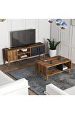 Mezza Set 1580-2070 Exxen Tv Ünitesi Exxen Orta Sehpa (AHŞAP AYAKLI) - Hat - Antrasit Rengi